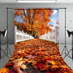 Lofaris White Fence Falling Maple Leaves Autumn Backdrop