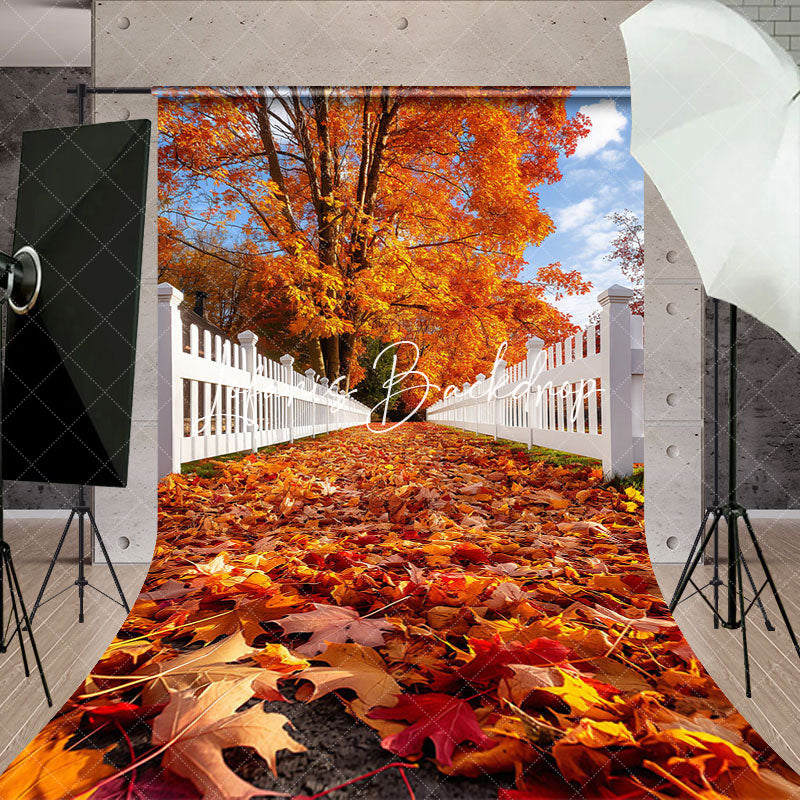 Lofaris White Fence Falling Maple Leaves Autumn Backdrop