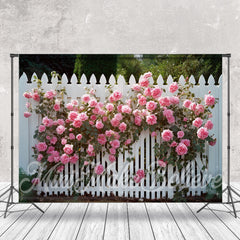 Lofaris White Fence Pink Flowers Garden Backdrop For Photo