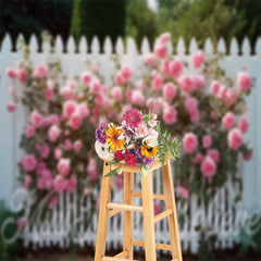 Lofaris White Fence Pink Flowers Garden Backdrop For Photo