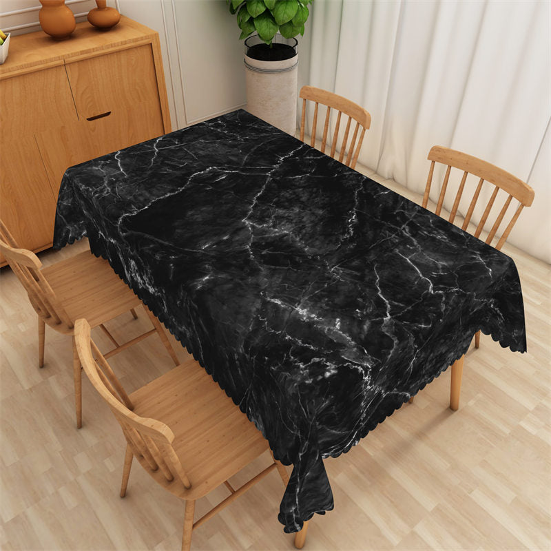 Lofaris White Fine Lines Black Modern Rectangle Tablecloth