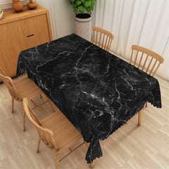 Lofaris White Fine Lines Black Modern Rectangle Tablecloth