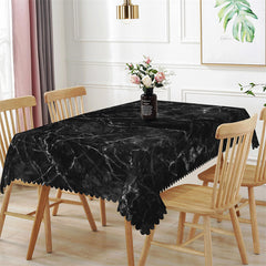 Lofaris White Fine Lines Black Modern Rectangle Tablecloth