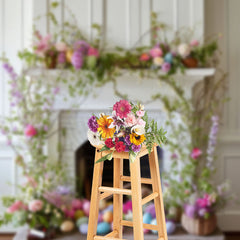 Lofaris White Fireplace Egg Leaves Easter Backdrop For Photo