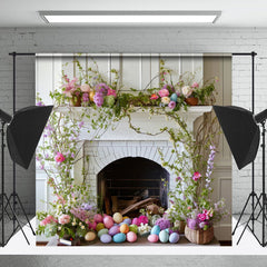 Lofaris White Fireplace Egg Leaves Easter Backdrop For Photo