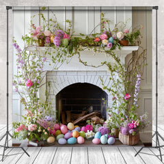 Lofaris White Fireplace Egg Leaves Easter Backdrop For Photo