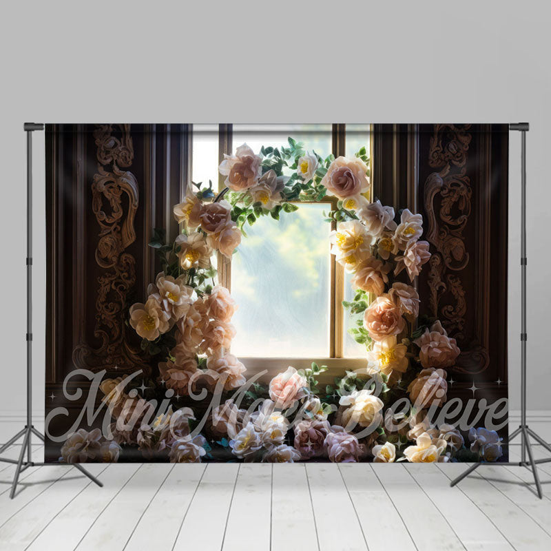 Lofaris White Floral Arch Vintage Window Flower Backdrop