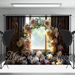 Lofaris White Floral Arch Vintage Window Flower Backdrop