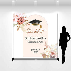 Lofaris White Floral Bachelor Cap Custom Grad Party Backdrop