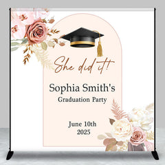 Lofaris White Floral Bachelor Cap Custom Grad Party Backdrop