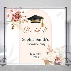 Lofaris White Floral Bachelor Cap Custom Grad Party Backdrop