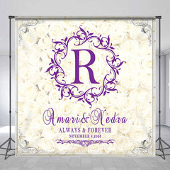 Lofaris White Floral Bokeh Purple Text Custom Wedding Backdrop