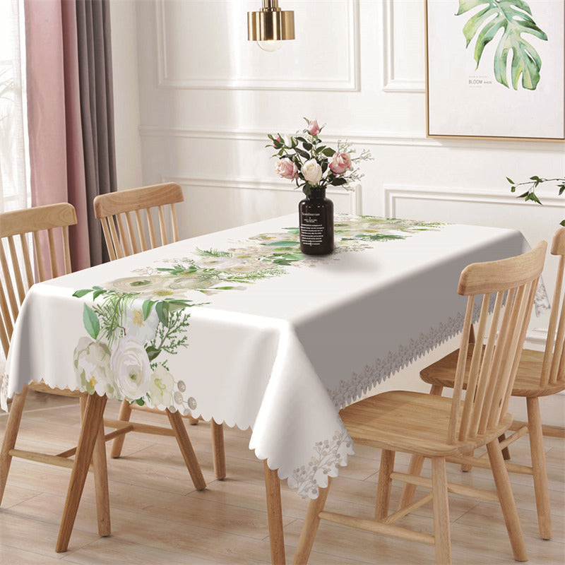 Lofaris White Floral Design Simple Rectangle Tablecloth