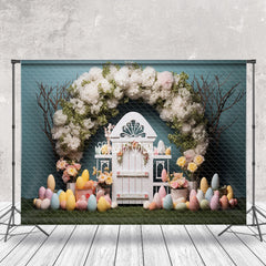 Lofaris White Floral Door Colorful Egg Easter Photo Backdrop