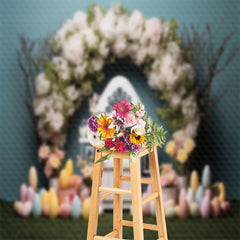 Lofaris White Floral Door Colorful Egg Easter Photo Backdrop