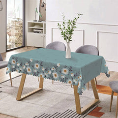 Lofaris White Floral Green Leaves Repeat Rectangle Tablecloth