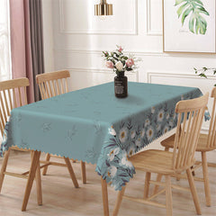 Lofaris White Floral Green Leaves Repeat Rectangle Tablecloth