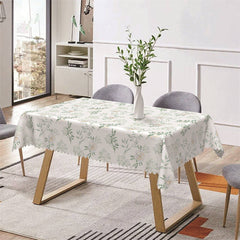 Lofaris White Floral Greenery Spring Rectangle Tablecloth