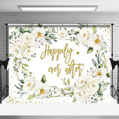 Lofaris White Floral Happily Ever After Wedding Backdrop