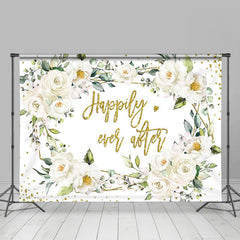 Lofaris White Floral Happily Ever After Wedding Backdrop