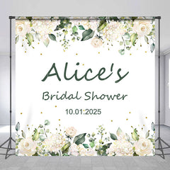 Lofaris White Floral Leaf Custom Name Bridal Shower Backdrop