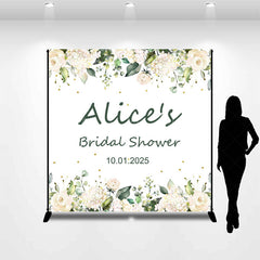 Lofaris White Floral Leaf Custom Name Bridal Shower Backdrop