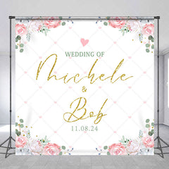 Lofaris White Floral Leaves Custom Name Wedding Backdrop