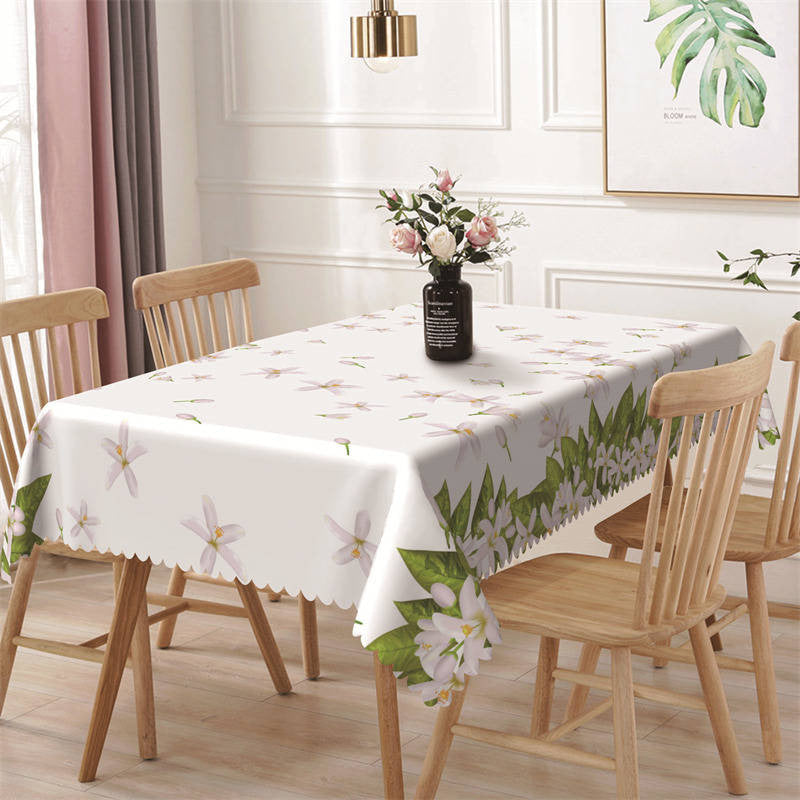 Lofaris White Floral Leaves Simple Rectangle Tablecloth