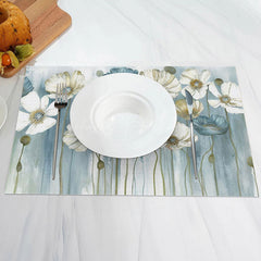 Lofaris White Floral Oil Painting Retro Set Of 4 Placemats