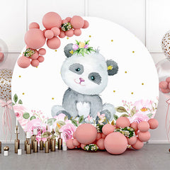 Lofaris White Floral Panda Round Baby Shower Party Backdrop