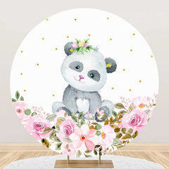 Lofaris White Floral Panda Round Baby Shower Party Backdrop