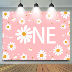 Lofaris White Floral Shining Pink 1st Birthday Backdrop For Girl