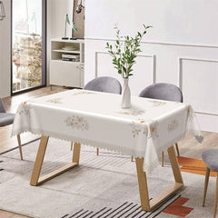 Lofaris White Floral Simple Rustic Rectangle Tablecloth