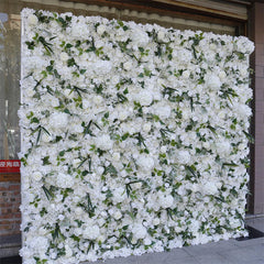 Lofaris White Flower Green Leaves Artificial Wall Backdrop