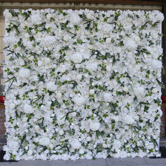 Lofaris White Flower Green Leaves Artificial Wall Backdrop