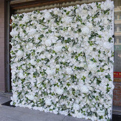 Lofaris White Flower Green Leaves Artificial Wall Backdrop