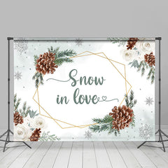 Lofaris White Flower Snow In Love Christmas Pine Cone Backdrop