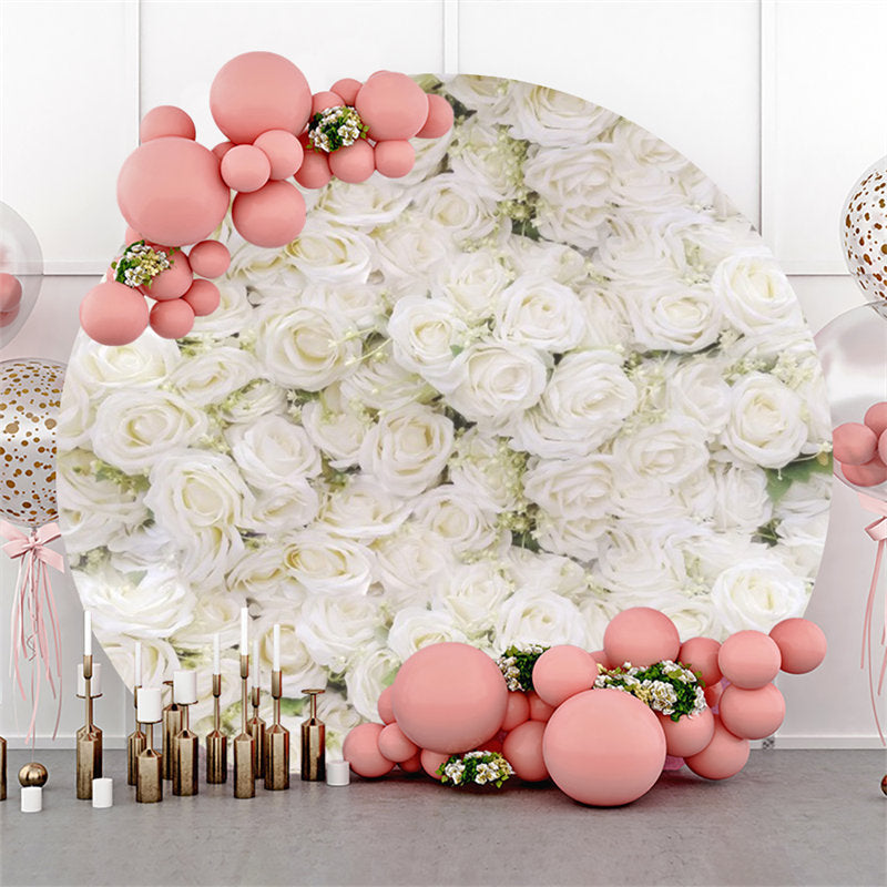 Lofaris White Flowers Wall Leaves Round Wedding Backdrop