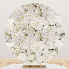 Lofaris White Flowers Wall Leaves Round Wedding Backdrop