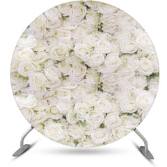 Lofaris White Flowers Wall Leaves Round Wedding Backdrop