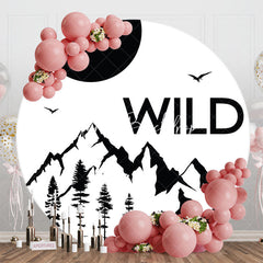 Lofaris White Forst Mountain Wolf Round Birthday Backdrop