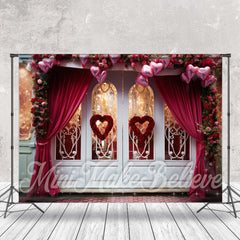 Lofaris White Glass Door Floral Heart Valentine Day Backdrop