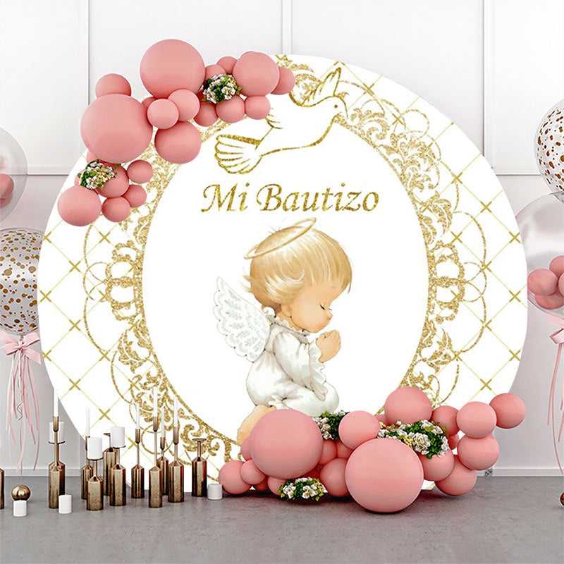 Lofaris White Gold Angel Baby Mi Bautizo Baptism Backdrop