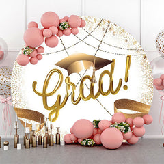 Lofaris White Gold Bachelor Cap Round Graduation Backdrop