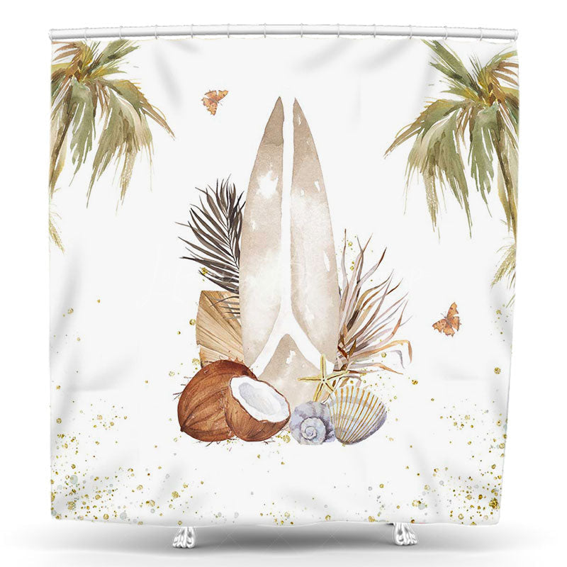 Lofaris White Gold Coconut Palm Shell Boho Shower Curtain