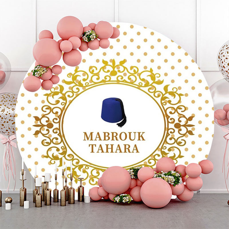 Lofaris White Gold Dots Hat Mabrouk Tahara Round Backdrop