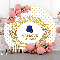 Lofaris White Gold Dots Hat Mabrouk Tahara Round Backdrop