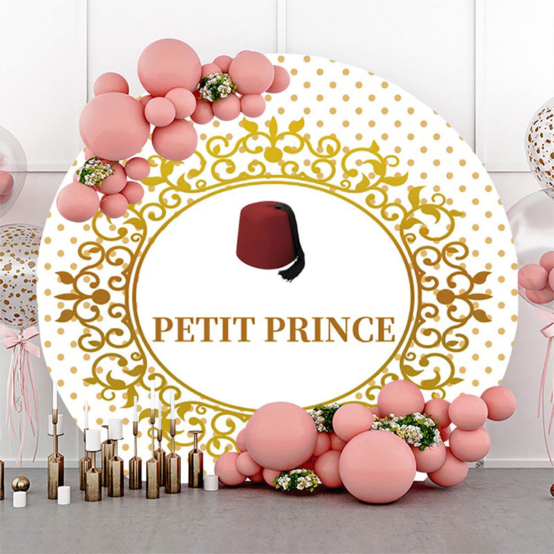 Lofaris White Gold Dots Red Hat Petit Prince Round Backdrop