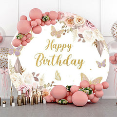 Lofaris White Gold Floral Butterfly Round Birthday Backdrop