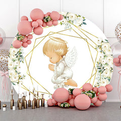 Lofaris White Gold Floral Leaves Angel Baby Baptism Backdrop